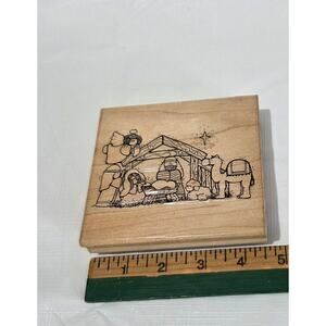 Christmas Nativity Pre Owned Wood Mounted Rubber Stamp